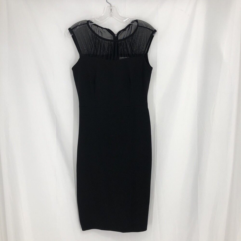 Calvin Klein Black Bodycon Dress Sheath Mesh Cap Sleeve Size 4